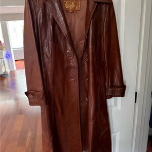 Luxurious Brown Leather Trench Coat